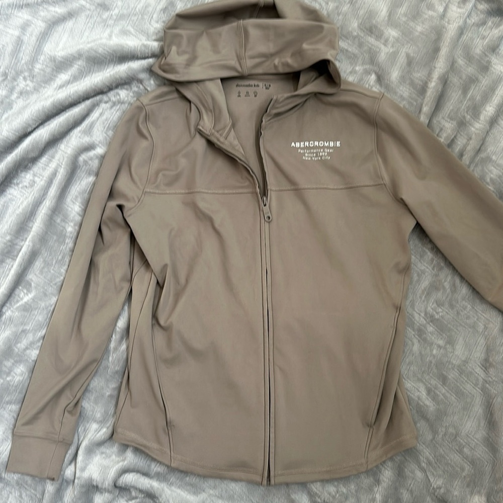 Tan performance material Abercrombie kids zip up hoodie